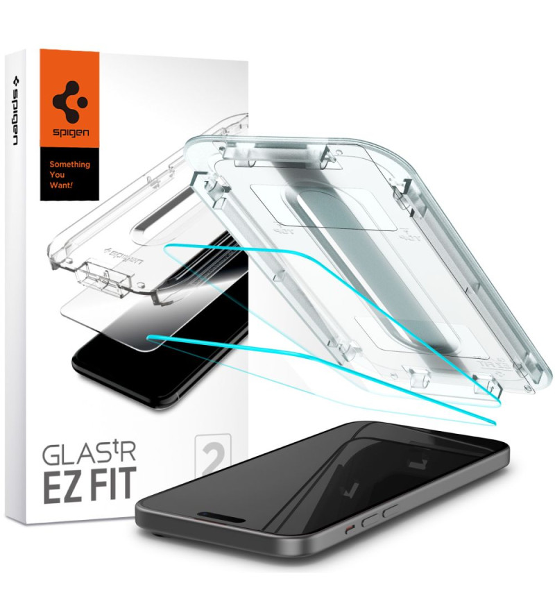 SZKŁO HARTOWANE SPIGEN GLAS.TR ”EZ FIT” 2-PACK IPHONE 15 / 16 CLEAR  SZKŁO HARTOWANE SPIGEN GLAS.TR ”EZ FIT” 2-PACK IPHONE 15 / 16 CLEAR