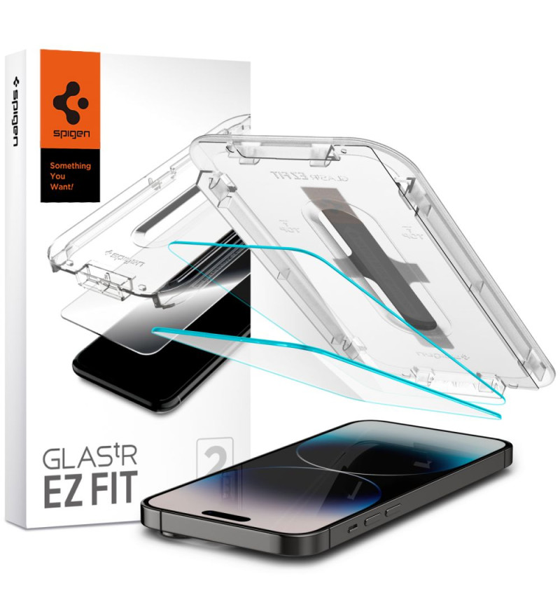 SZKŁO HARTOWANE SPIGEN GLAS.TR ”EZ FIT” 2-PACK IPHONE 14 PRO CLEAR  SZKŁO HARTOWANE SPIGEN GLAS.TR ”EZ FIT” 2-PACK IPHONE 14 PRO CLEAR
