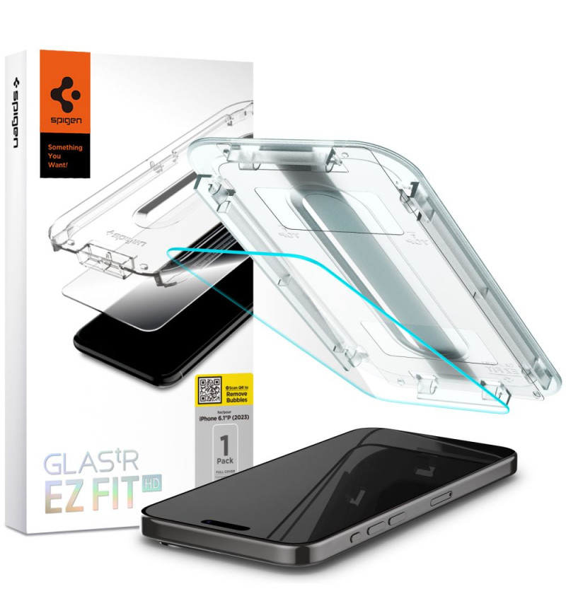 SZKŁO HARTOWANE SPIGEN GLAS.TR ”EZ FIT” IPHONE 15 PRO CLEAR  SZKŁO HARTOWANE SPIGEN GLAS.TR ”EZ FIT” IPHONE 15 PRO CLEAR