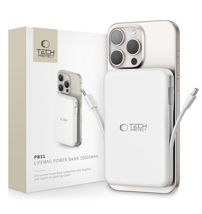 TECH-PROTECT PB31 LIFEMAG MAGSAFE POWER BANK 10000MAH WHITE  TECH-PROTECT PB31 LIFEMAG MAGSAFE POWER BANK 10000MAH WHITE