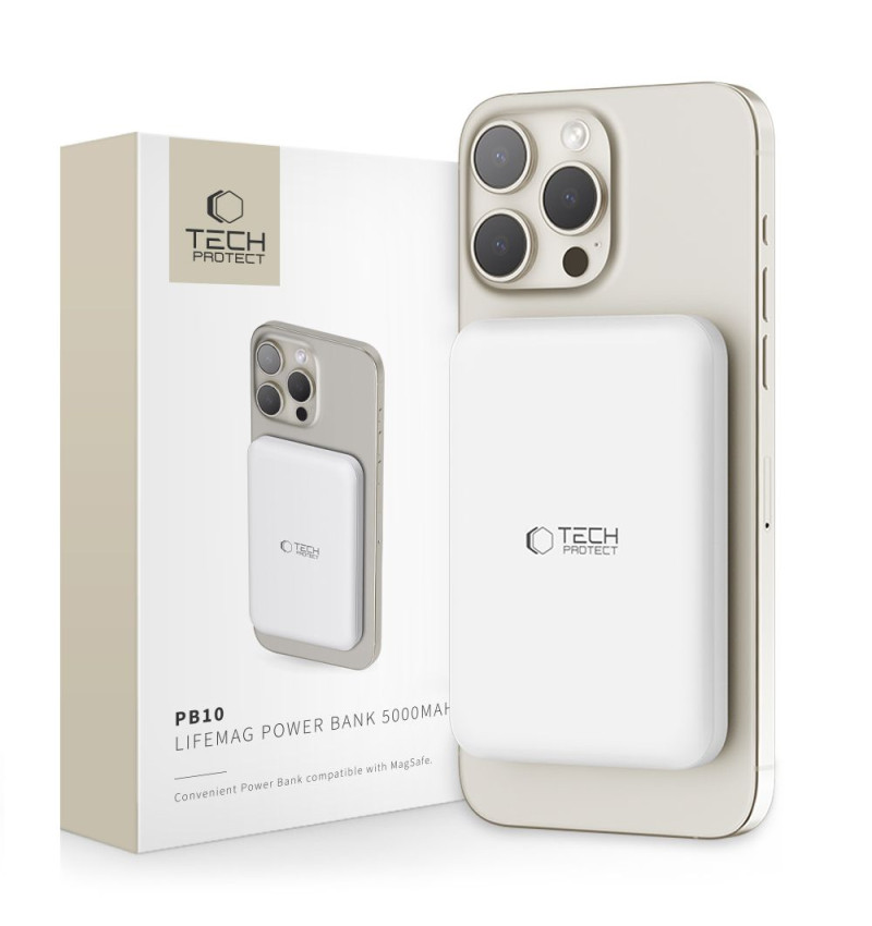 TECH-PROTECT PB10 LIFEMAG MAGSAFE POWER BANK 5000MAH WHITE  TECH-PROTECT PB10 LIFEMAG MAGSAFE POWER BANK 5000MAH WHITE