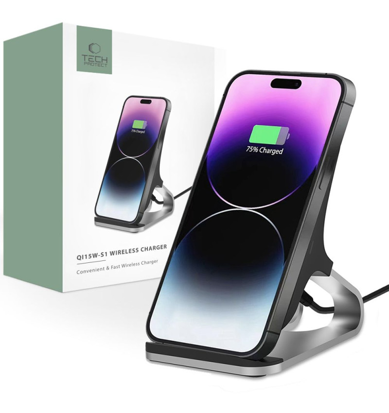 TECH-PROTECT QI15W-S1 WIRELESS CHARGER 15W BLACK  TECH-PROTECT QI15W-S1 WIRELESS CHARGER 15W BLACK