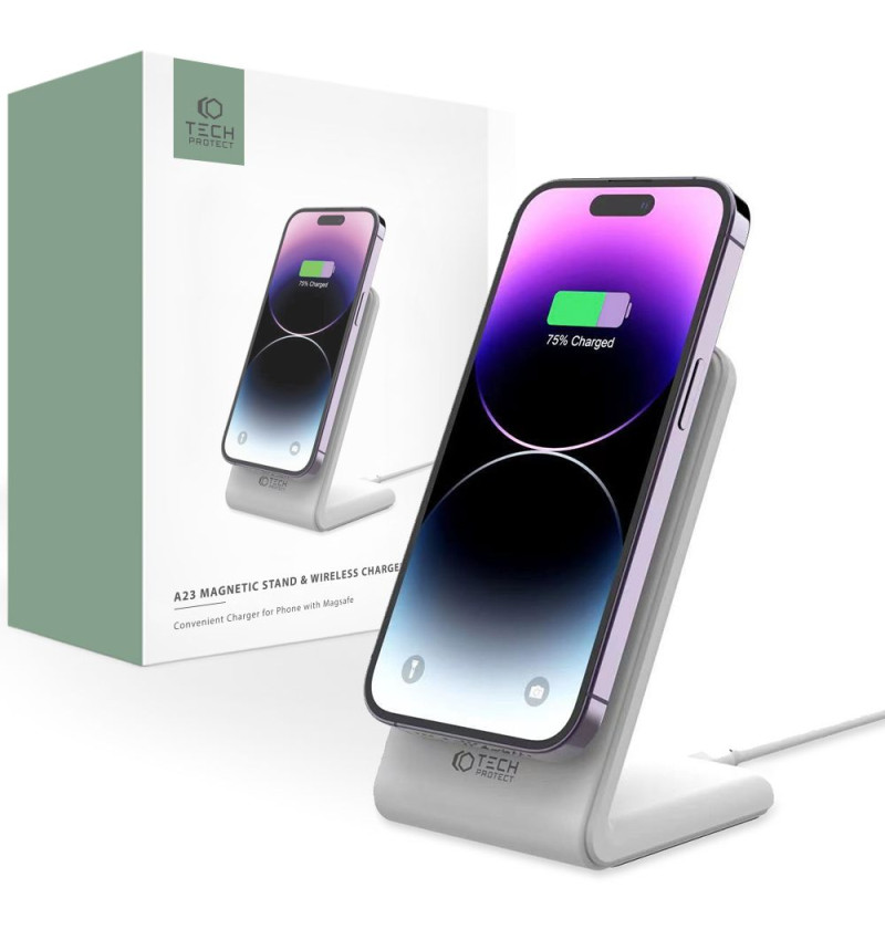 TECH-PROTECT QI15W-A23 MAGNETIC MAGSAFE WIRELESS CHARGER WHITE  TECH-PROTECT QI15W-A23 MAGNETIC MAGSAFE WIRELESS CHARGER WHITE