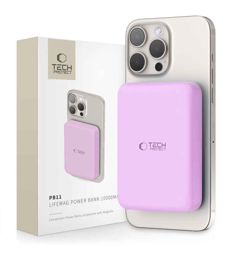 TECH-PROTECT PB11 LIFEMAG MAGSAFE POWER BANK 10000MAH LILAC  TECH-PROTECT PB11 LIFEMAG MAGSAFE POWER BANK 10000MAH LILAC