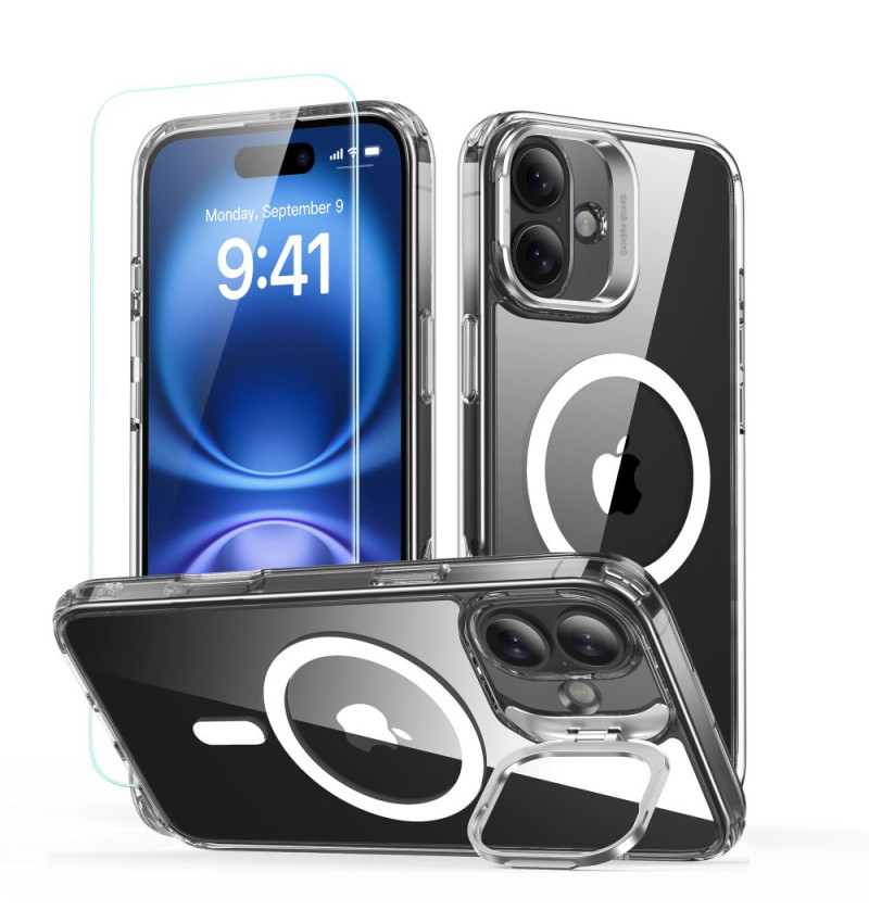 ESR CLASSIC HYBRID KICKSTAND HALOLOCK MAGSAFE & TEMPERED GLASS IPHONE 16 PLUS CLEAR  ESR CLASSIC HYBRID KICKSTAND HALOLOCK MAGSAFE & TEMPERED GLASS IPHONE 16 PLUS CLEAR