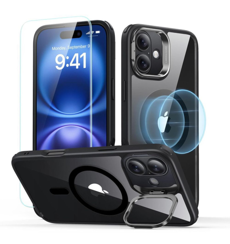 ESR CLASSIC HYBRID KICKSTAND HALOLOCK MAGSAFE & TEMPERED GLASS IPHONE 16 PLUS CLEAR/BLACK  ESR CLASSIC HYBRID KICKSTAND HALOLOCK MAGSAFE & TEMPERED GLASS IPHONE 16 PLUS CLEAR/BLACK