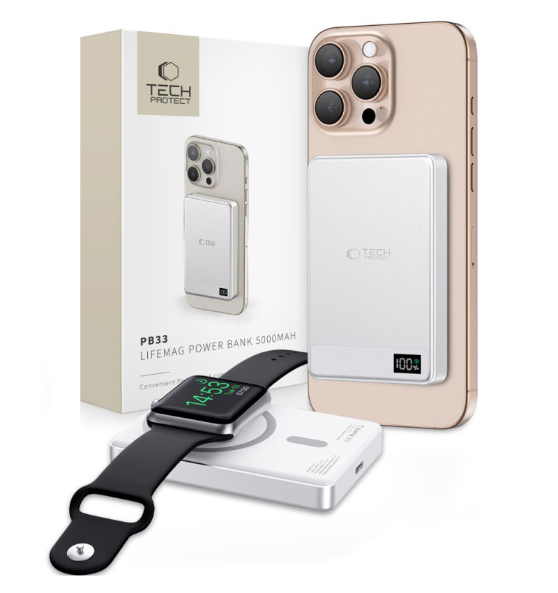 TECH-PROTECT PB33 LIFEMAG MAGSAFE POWER BANK 5000MAH SILVER  TECH-PROTECT PB33 LIFEMAG MAGSAFE POWER BANK 5000MAH SILVER