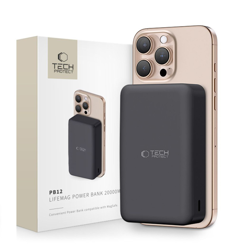 TECH-PROTECT PB12 LIFEMAG MAGSAFE POWER BANK 20000MAH BLACK  TECH-PROTECT PB12 LIFEMAG MAGSAFE POWER BANK 20000MAH BLACK