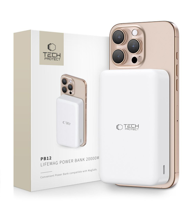 TECH-PROTECT PB12 LIFEMAG MAGSAFE POWER BANK 20000MAH WHITE  TECH-PROTECT PB12 LIFEMAG MAGSAFE POWER BANK 20000MAH WHITE