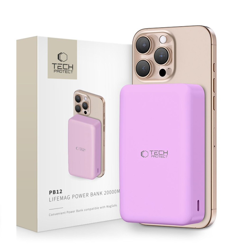TECH-PROTECT PB12 LIFEMAG MAGSAFE POWER BANK 20000MAH LILAC  TECH-PROTECT PB12 LIFEMAG MAGSAFE POWER BANK 20000MAH LILAC
