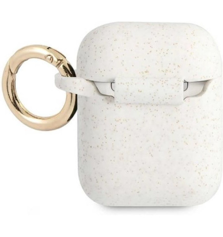 GUESS silikonowe etui na AirPods 1/2 gen. (biało-złote) 