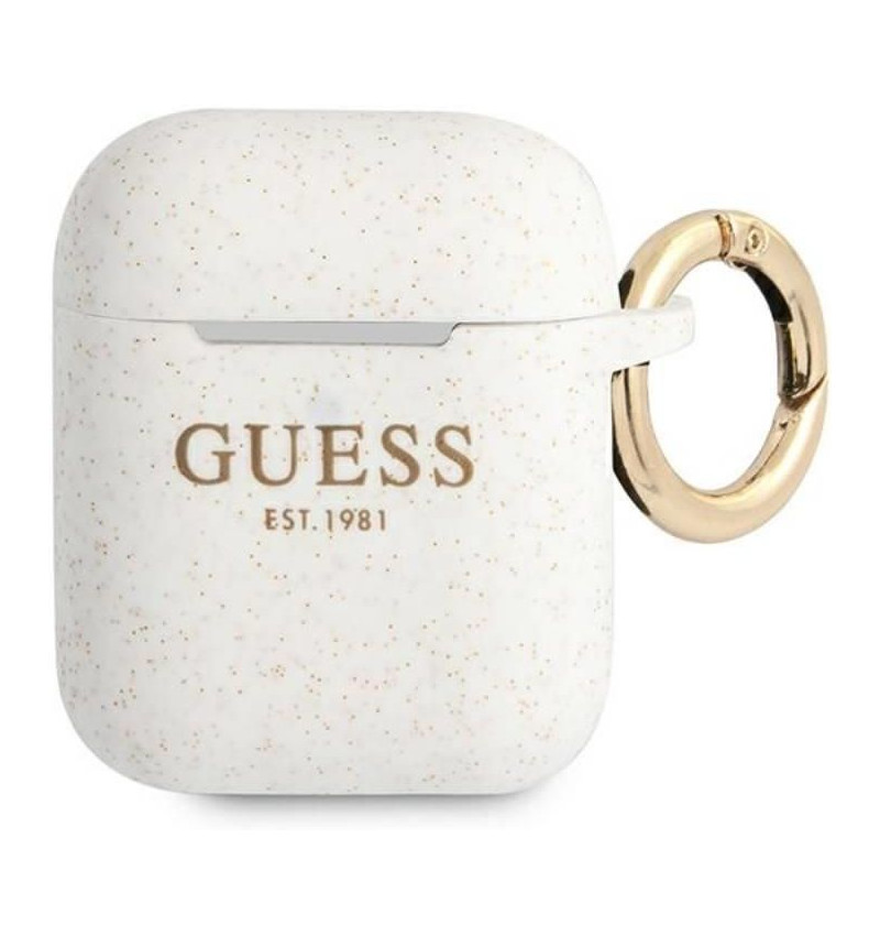 GUESS silikonowe etui na AirPods 1/2 gen. (biało-złote)  GUESS silikonowe etui na AirPods 1/2 gen. (biało-złote)