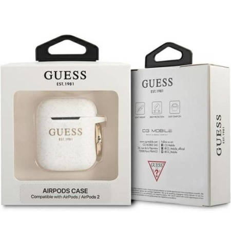 GUESS silikonowe etui na AirPods 1/2 gen. (biało-złote) 