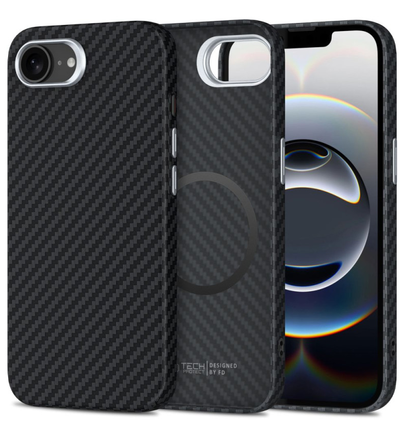 TECH-PROTECT ION CARBON MAGSAFE IPHONE 16E BLACK/SILVER  TECH-PROTECT ION CARBON MAGSAFE IPHONE 16E BLACK/SILVER