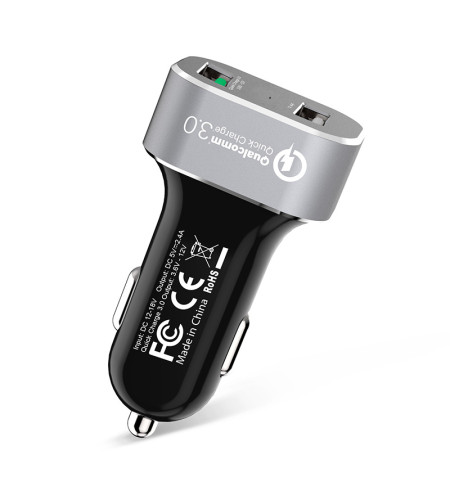 Crong Power Car Charger 30W - Ładowarka samochodowa USB QuickCharge 3.0 + USB 2.4A (aluminium) 