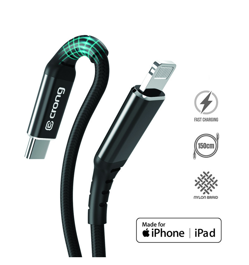 Crong Armor Link - Kabel USB-C Lightning Fast Charging MFi 150cm (czarny)  Crong Armor Link - Kabel USB-C Lightning Fast Charging MFi 150cm (czarny)