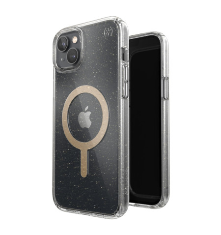 Speck Presidio Perfect-Clear with Glitter + MagSafe - Etui iPhone 15 Plus / 14 Plus z powłoką MICROBAN (Clear / Gold Glitter)