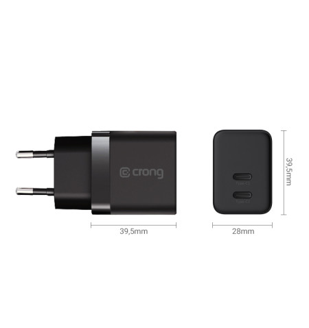Crong Ultra Compact GaN - Ładowarka sieciowa 2x USB-C 35W PD 3.0 z PPS (czarny) 