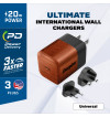 Energizer Ultimate - Ładowarka sieciowa podróżna Multiplug EU / UK / US GaN USB-C 20W PD (Walnut burl)