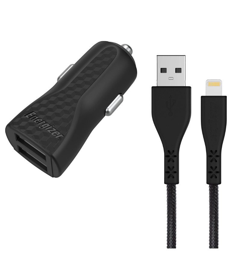 Energizer HardCase - Ładowarka samochodowa 2x USB-A 17W 3.4A + Kabel Lightning certyfikat MFi (Czarny)  Energizer HardCase - Ładowarka samochodowa 2x USB-A 17W 3.4A + Kabel Lightning certyfikat MFi (Czarny)