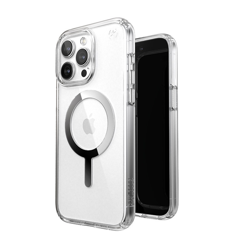 Speck Presidio Perfect-Clear MagSafe - Etui iPhone 15 Pro Max (Clear / Chrome Finish / Serene Silver)  Speck Presidio Perfect-Clear MagSafe - Etui iPhone 15 Pro Max (Clear / Chrome Finish / Serene Silver)