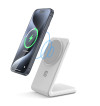 Crong MagSpot Stand - Ładowarka bezprzewodowa 2w1 z MagSafe do iPhone i AirPods (biały)