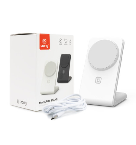 Crong MagSpot Stand - Ładowarka bezprzewodowa 2w1 z MagSafe do iPhone i AirPods (biały) 