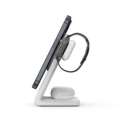Crong MagSpot Pivot Stand - Ładowarka bezprzewodowa 3w1 z MagSafe do iPhone, Apple Watch i AirPods (biały) 