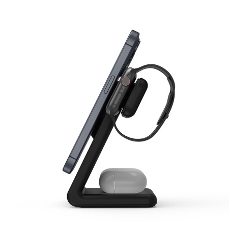 Crong MagSpot Pivot Stand - Ładowarka bezprzewodowa 3w1 z MagSafe do iPhone, Apple Watch i AirPods (czarny) 