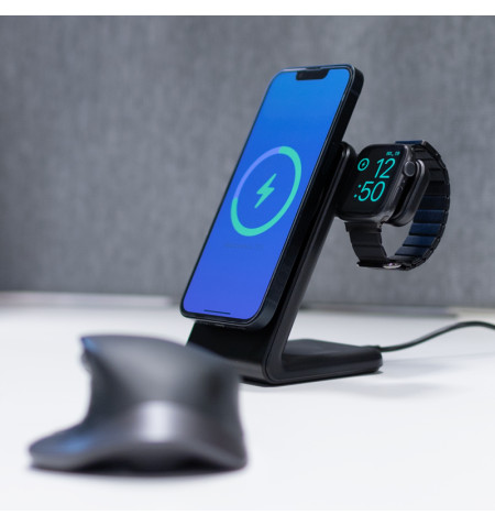 Crong MagSpot Pivot Stand - Ładowarka bezprzewodowa 3w1 z MagSafe do iPhone, Apple Watch i AirPods (czarny) 