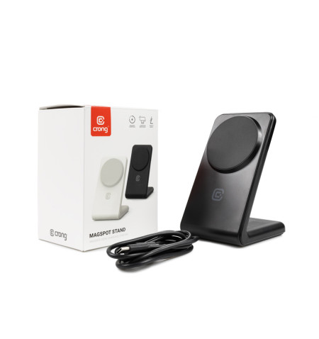 Crong MagSpot Stand - Ładowarka bezprzewodowa 2w1 z MagSafe do iPhone i AirPods (czarny) 