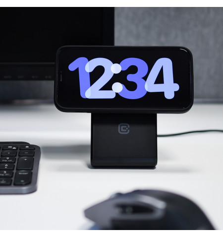 Crong MagSpot Stand - Ładowarka bezprzewodowa 2w1 z MagSafe do iPhone i AirPods (czarny) 