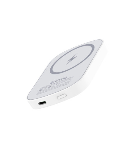 Crong MagSpot Power Bank - Bezprzewodowy power bank ultra slim z MagSafe 5000mAh, USB-C 20W PD (biały) 