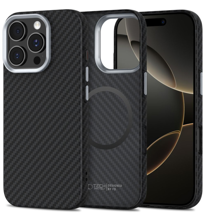TECH-PROTECT ION CARBON MAGSAFE IPHONE 16 PRO BLACK/SILVER  TECH-PROTECT ION CARBON MAGSAFE IPHONE 16 PRO BLACK/SILVER