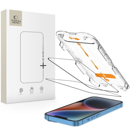 SZKŁO HARTOWANE TECH-PROTECT QUICK SET+ 2-PACK IPHONE 13 / 13 PRO / 14 / 16E BLACK 