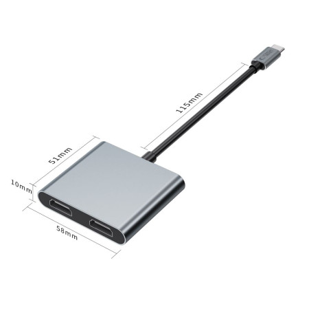 TECH-PROTECT HB08 HUB ADAPTER 4IN1 TYPE-C + USB2.0 + 2 x HDMI 4K 60HZ SPACE GREY 