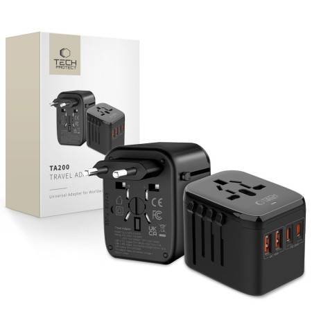 TECH-PROTECT TA200 TRAVEL ADAPTER EU / UK / US / AU BLACK