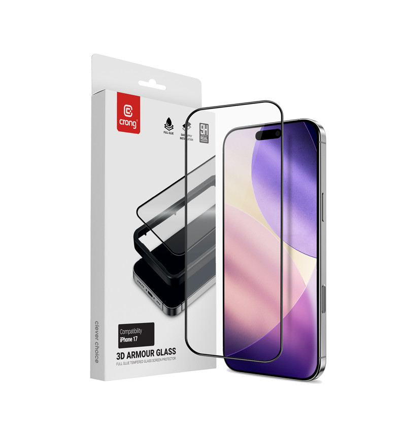 Crong 3D Armour Glass - Szkło hartowane iPhone 17 + ramka instalacyjna  Crong 3D Armour Glass - Szkło hartowane iPhone 17 + ramka instalacyjna