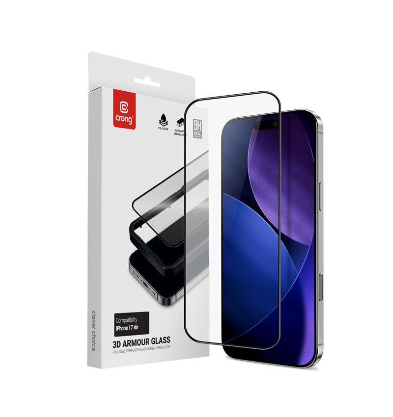 Crong 3D Armour Glass - Szkło hartowane iPhone Air + ramka instalacyjna  Crong 3D Armour Glass - Szkło hartowane iPhone Air + ramka instalacyjna