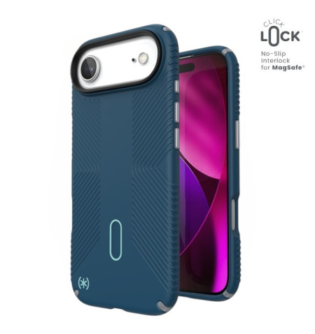 Speck Presidio2 Grip ClickLock MagSafe - Etui iPhone Air (Deep Sea / Silver Metallic / Spell Blue)