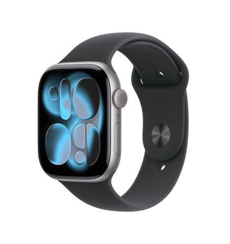 Apple Watch 11 - 46mm Aluminiowa Koperta gwiezdna szarość z paskiem silikonowym czarnym (M/L) - GPS