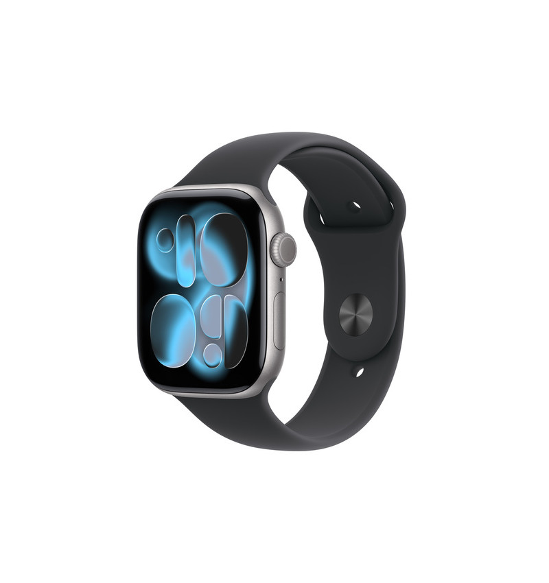 Apple Watch 11 - 46mm Aluminiowa Koperta gwiezdna szarość z paskiem silikonowym czarnym (S/M) - GPS  Apple Watch 11 - 46mm Aluminiowa Koperta gwiezdna szarość z paskiem silikonowym czarnym (S/M) - GPS