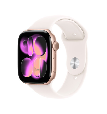 Apple Watch 11 - 46mm Aluminiowa Koperta różowe złoto z paskiem silikonowym łagodny róż (S/M) - GPS