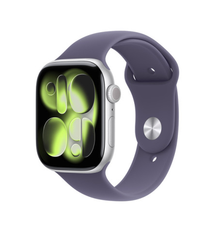 Apple Watch 11 - 46mm Aluminiowa Koperta srebrna z paskiem silikonowym fioletowym (M/L) - GPS