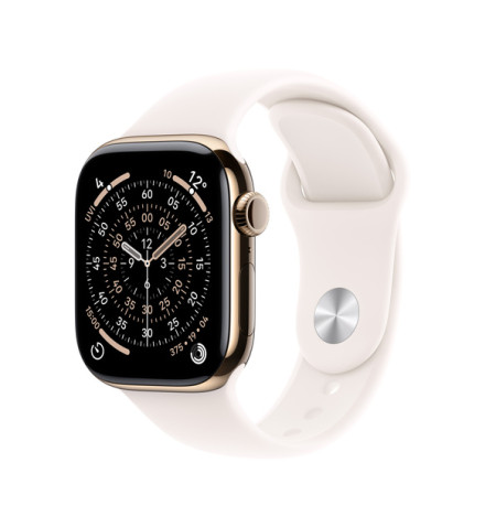 Apple Watch 11 - 42mm Tytanowa Koperta Złota z paskiem silikonowym łagodny róż (S/M) - GPS+Cellular