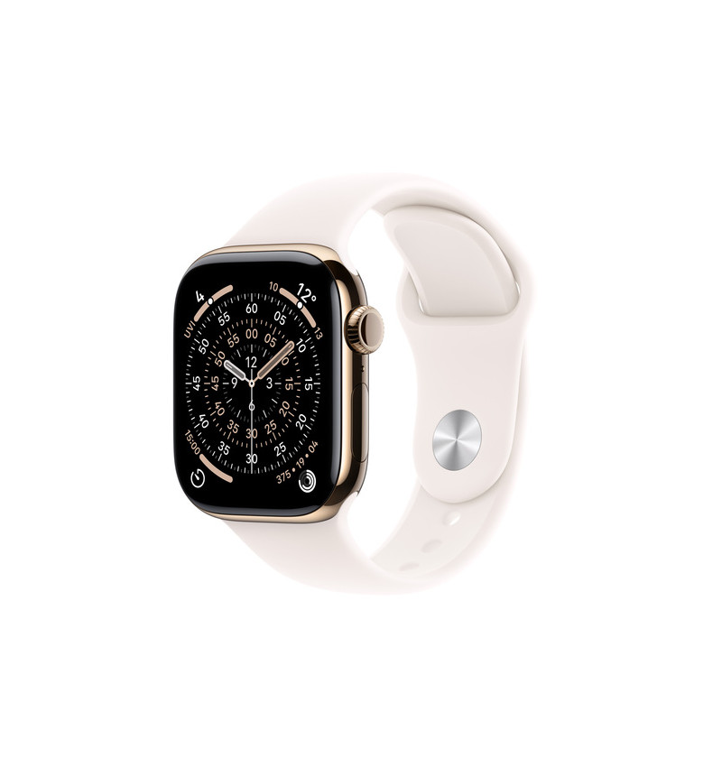 Apple Watch 11 - 42mm Tytanowa Koperta Złota z paskiem silikonowym łagodny róż (S/M) - GPS+Cellular  Apple Watch 11 - 42mm Tytanowa Koperta Złota z paskiem silikonowym łagodny róż (S/M) - GPS+Cellular