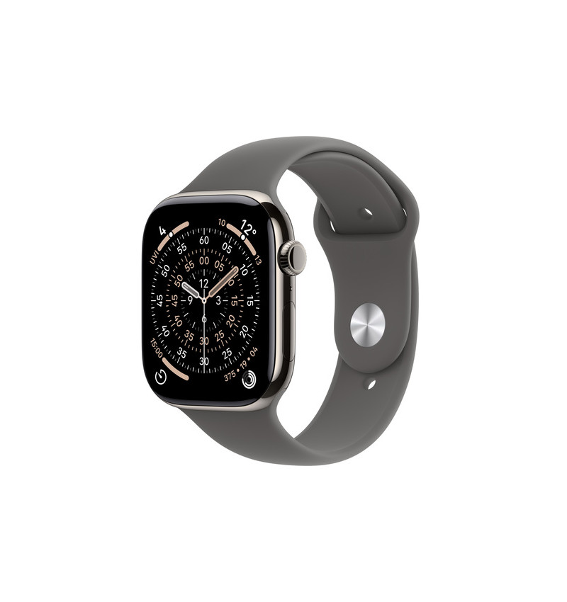 Apple Watch 11 - 42mm Tytanowa Koperta naturalna z paskiem silikonowym szarym (S/M) - GPS+Cellular  Apple Watch 11 - 42mm Tytanowa Koperta naturalna z paskiem silikonowym szarym (S/M) - GPS+Cellular
