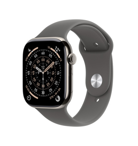 Apple Watch 11 - 42mm Tytanowa Koperta naturalna z paskiem silikonowym szarym (M/L) - GPS+Cellular