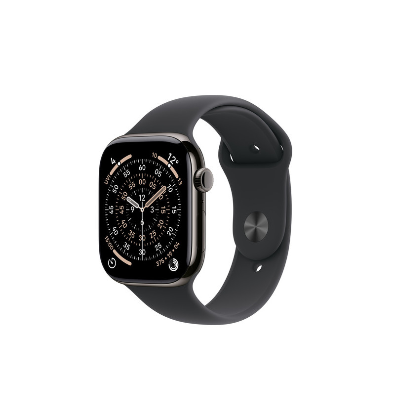 Apple Watch 11 - 42mm Tytanowa Koperta Łupek z paskiem silikonowym czarnym (M/L) - GPS+Cellular  Apple Watch 11 - 42mm Tytanowa Koperta Łupek z paskiem silikonowym czarnym (M/L) - GPS+Cellular