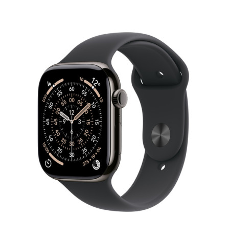 Apple Watch 11 - 46mm Tytanowa Koperta Łupek z paskiem silikonowym czarnym (M/L) - GPS+Cellular